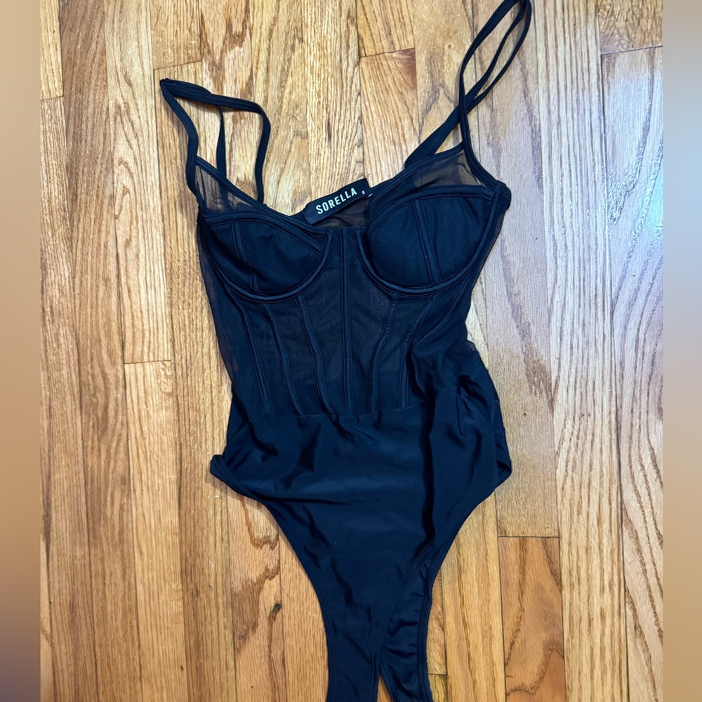 sorella black bodysuit with sheer mid section SAME DAY SHIP